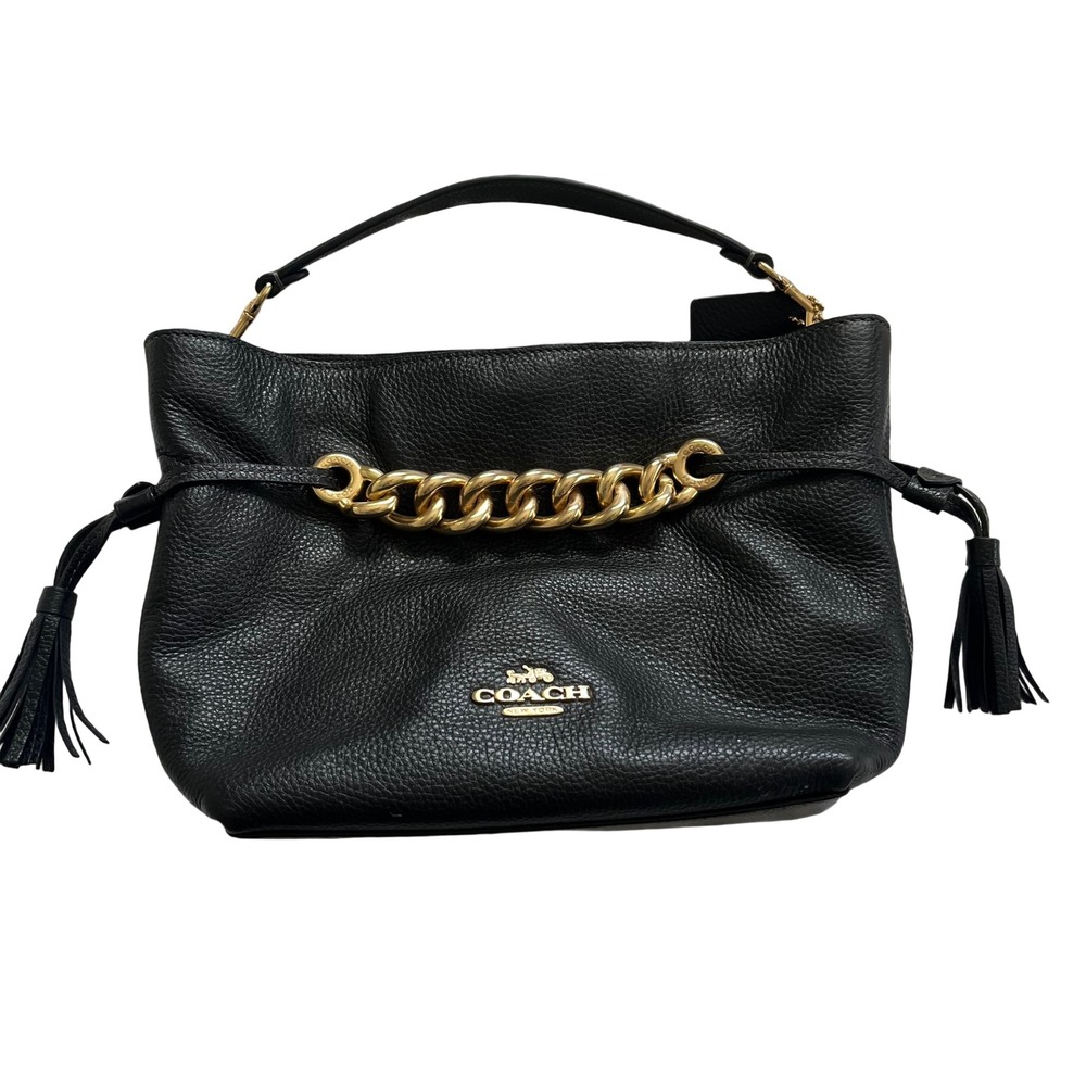 Coach Jes Hobo Bag Women Medium Black Good Pebbled Leather Gold Chain CE592